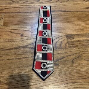 HARVE BENARD Classic‎ GEOMETRIC Men's 100% Silk Tie Black Red Gold Handmade